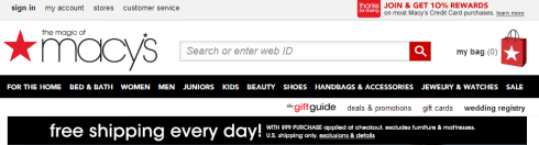 Macy's has a banner showing Free Shipping every day