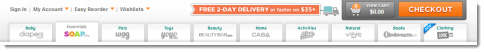 Quidsy sites like Wag.com, Soap.com and more, offer a prominent free shipping offer above the navigation. 